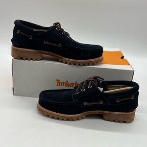 Timberland Authentic Men’s Size 8 Navy Blue Suede Lug Soles Oxfords Boat Shoes.